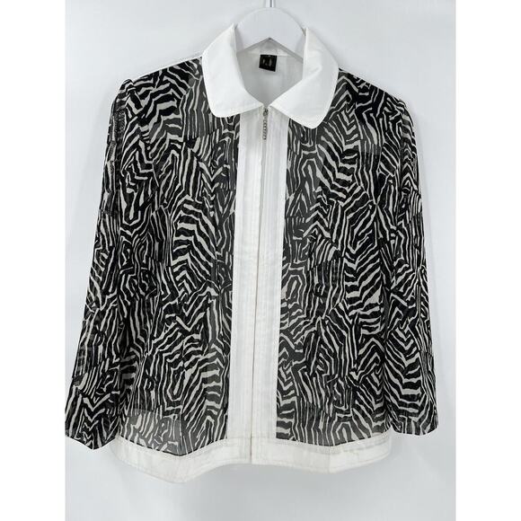 Jackets Galore Vintage Jacket Womens Small Black White Sheer Striped Zebra Zip - Picture 6 of 16